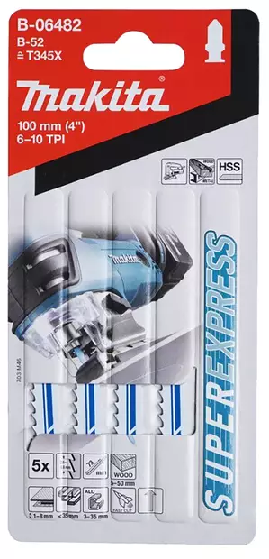 MAKITA PISTOSAHANTERÄ 77MM HSS, B52, SUPER EXPRESS NOPEA SAHAUS NAULAINEN PUU, 5 KPL, (TA345X) - Pisto- ja puukkosahan terät - B-06482 - 2