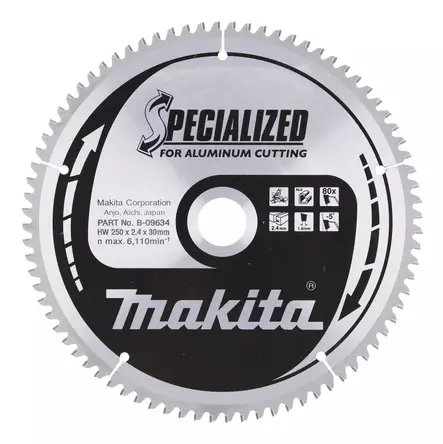 MAKITA PYÖRÖSAHANTERÄ 250X30X2,4MM, Z-80 ALUMIINILLE, JIIRISAHOILLE - Pyörösahanterät metallille - B-09634 - 1